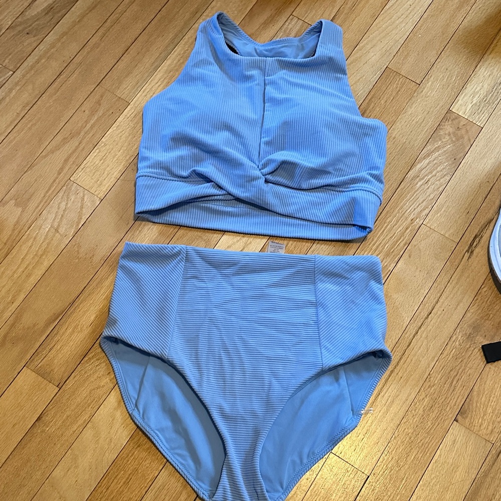 Calia Blue Ribbed Two-Piece Swimsuit